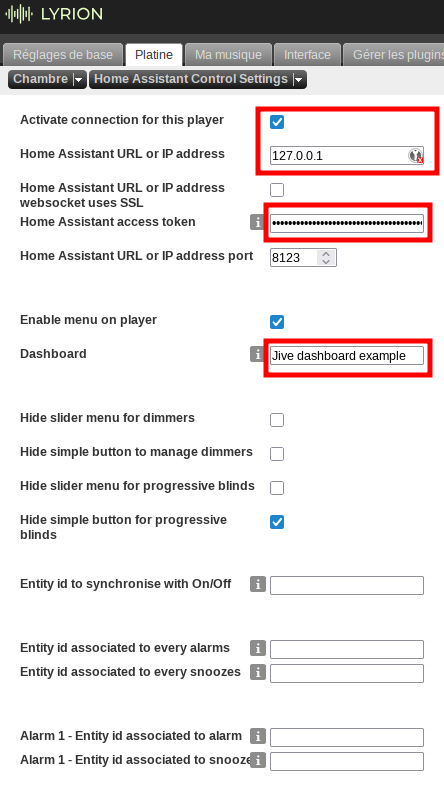 Enter parameters in Lyrion